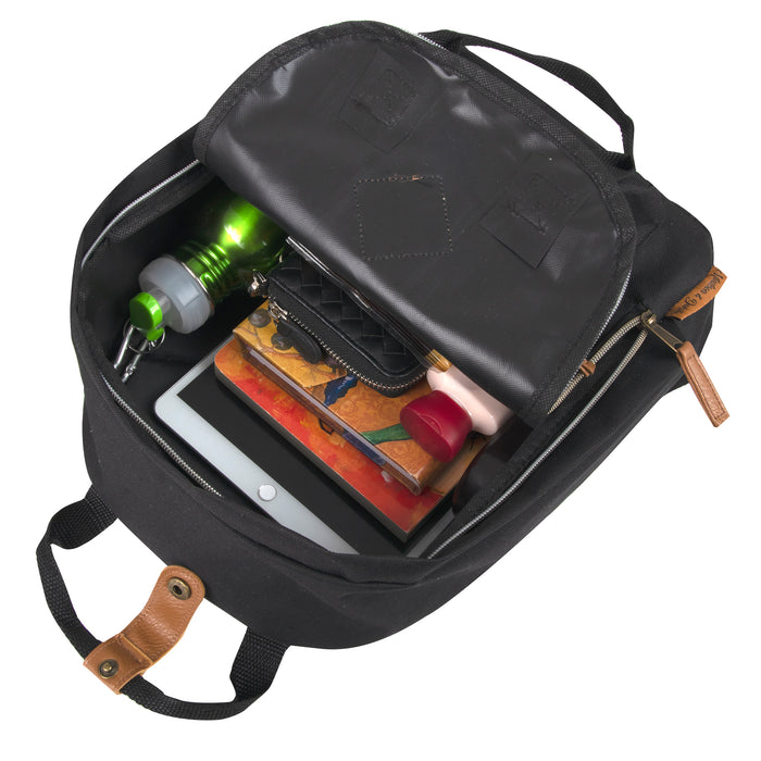 12-Inch Squared Mini Backpack with Twin Handle - Black - BagsInBulk.ca