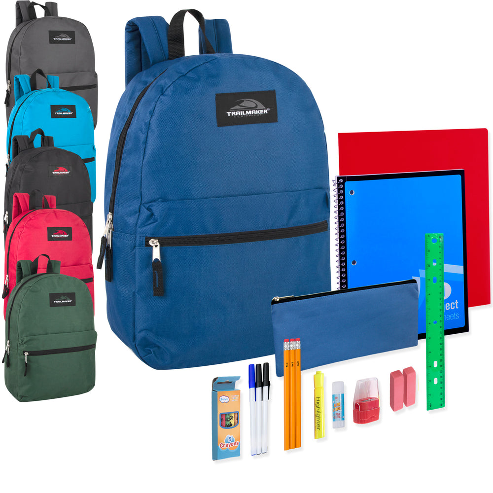 17 Inch Classic Backpack with 20-Piece School Supply Kit - 6 Colors