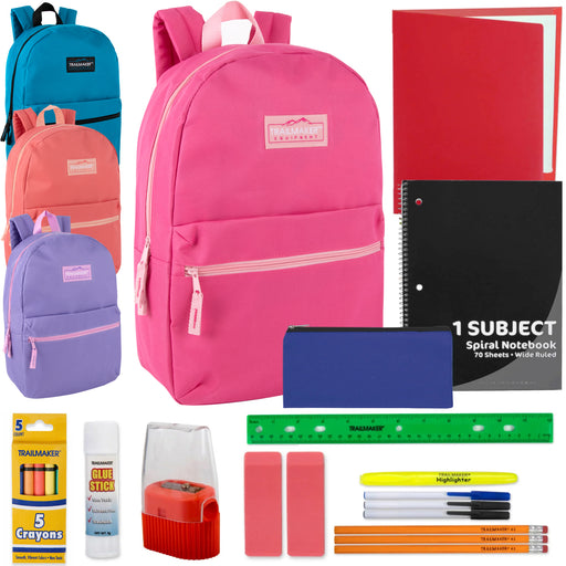 17-Inch Classic Backpack with 20-Piece School Supply Kit - Girls Colors - BagsInBulk.ca