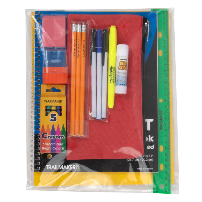 17 Inch Classic Backpack with 20-Piece School Supply Kit - 6 Colors