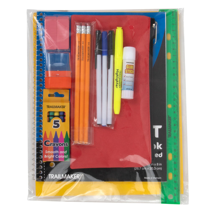17 Inch Classic Backpack with 20-Piece School Supply Kit - 12 Colors