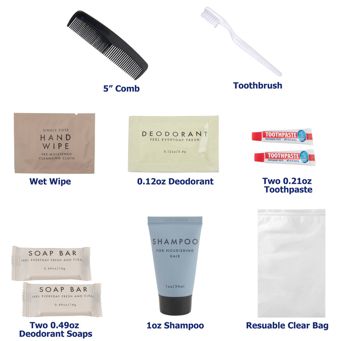 Deluxe Travel 10 Piece Travel Hygiene Kit - BagsInBulk.ca