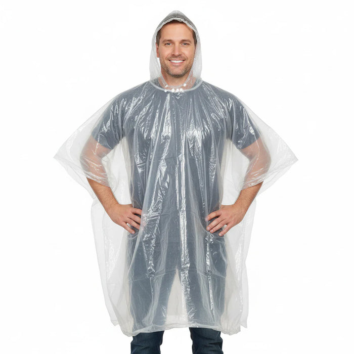 Disposable Rain Ponchos - Clear - BagsInBulk.ca