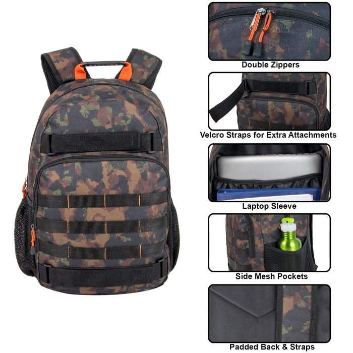 Wholesale 19 Inch Dual Strap Daisy Chain Backpack With Laptop Sleeve - Camo
