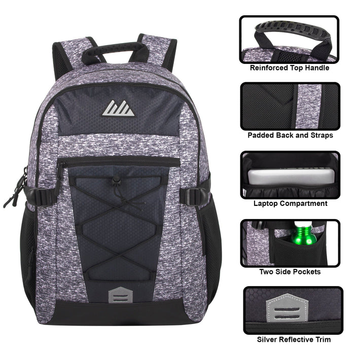 19 Inch Mountain Edge Heather Bungee Cord Backpack With Padded Laptop Section - BagsInBulk.ca