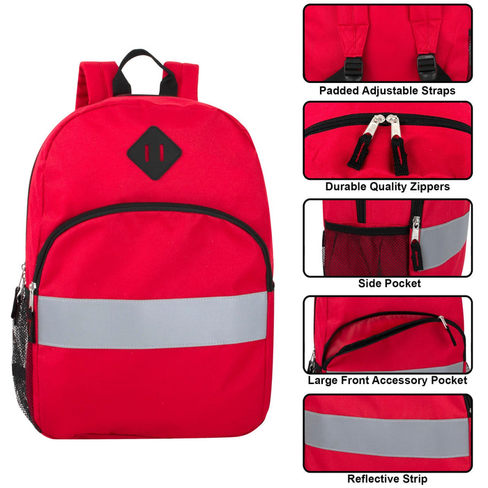 Wholesale Safety Reflective 17 Inch Backpack With Side Pocket - 9 Color Assortment