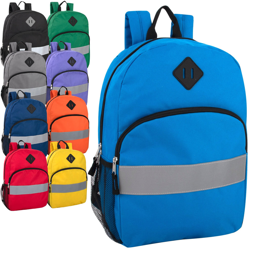Wholesale Safety Reflective 17 Inch Backpack With Side Pocket - 9 Color Assortment