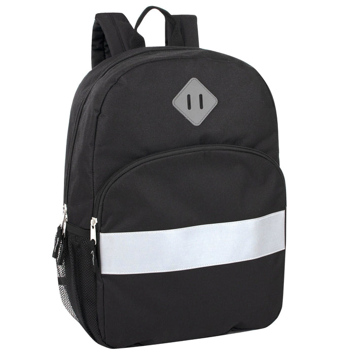 Wholesale Safety Reflective 17 Inch Backpack With Side Pockets - 4 Color Assortment