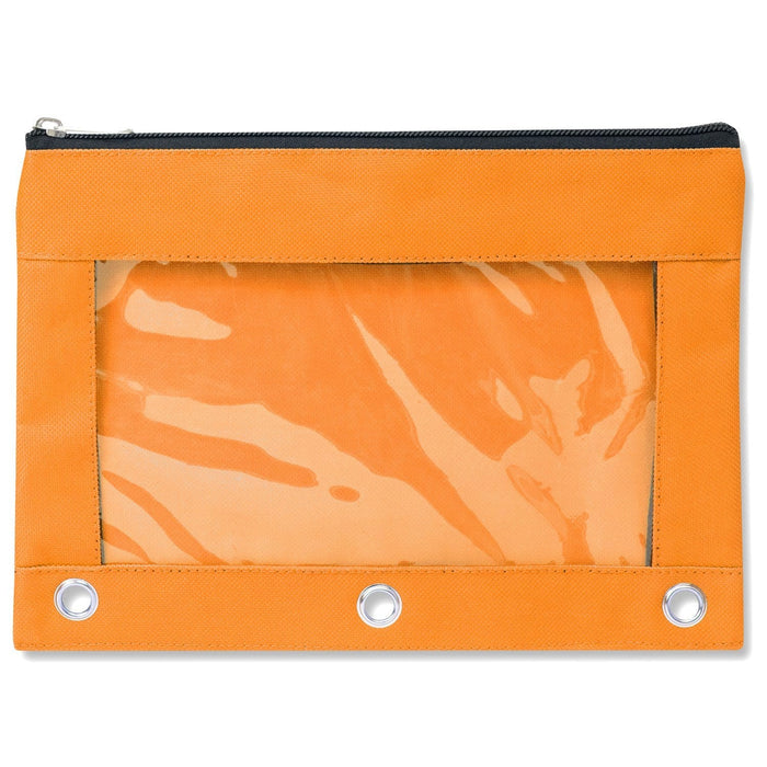 wholesale three ring pencil case with window in color orange