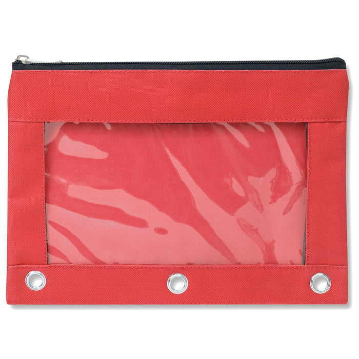 wholesale three ring pencil case with window in color red